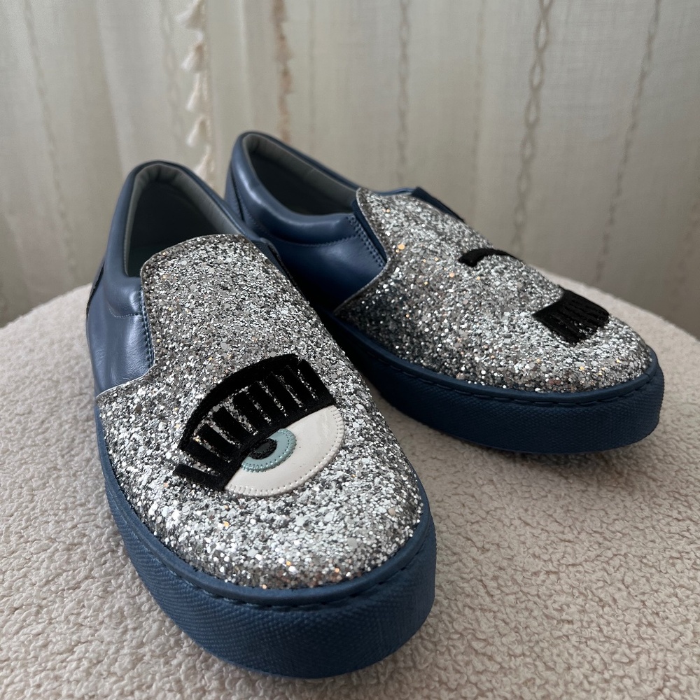 Chiara Ferragni Silver Glitter Sneakers
